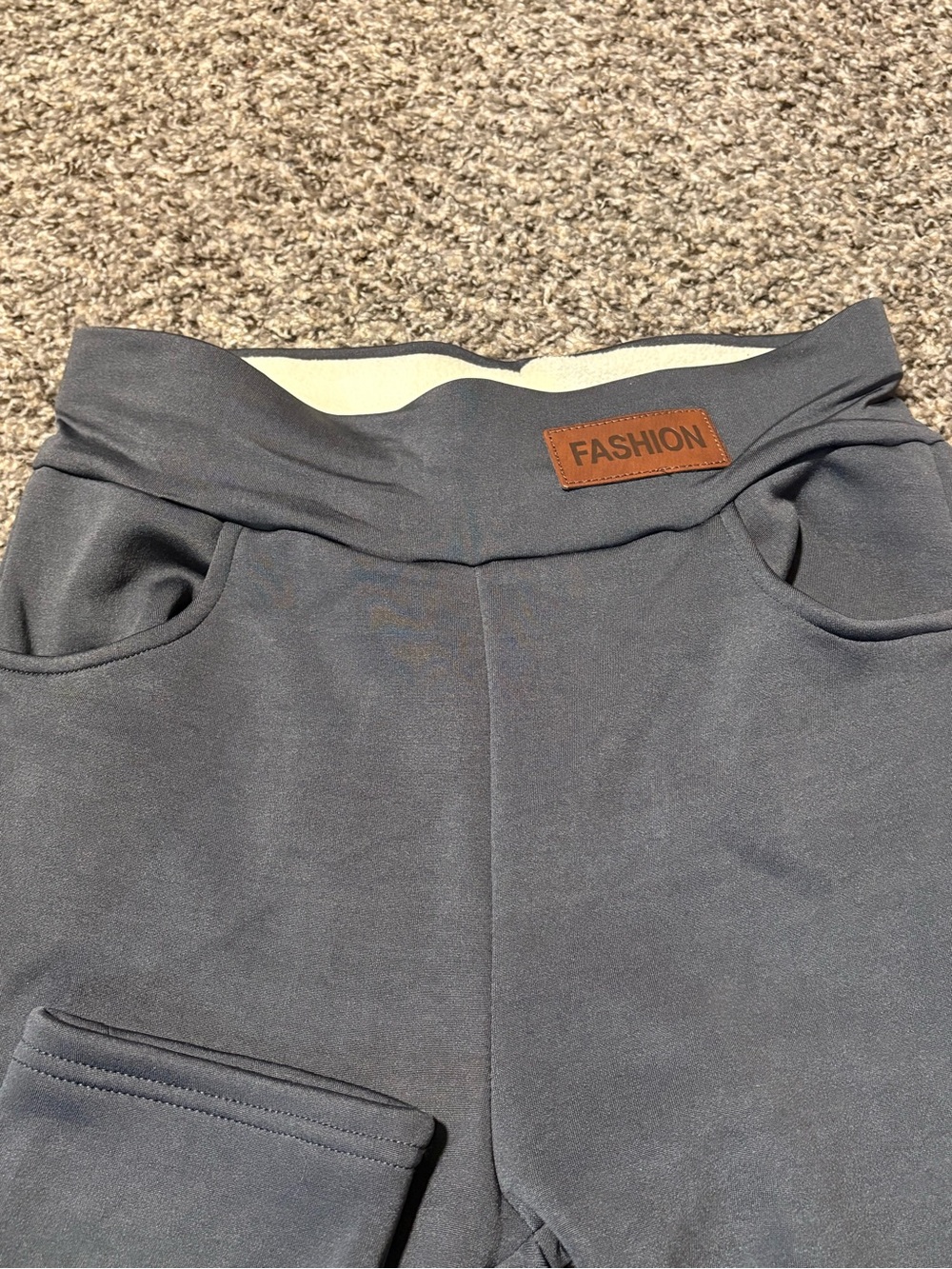 Fashion Brand Company Charcoal Gray Leggings with Brown Logo Patch